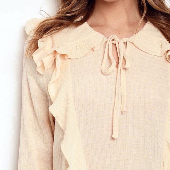 NEW Cream Cotton Gauzy Peter Pan Collar Ruffle Top - Picture 5 of 8